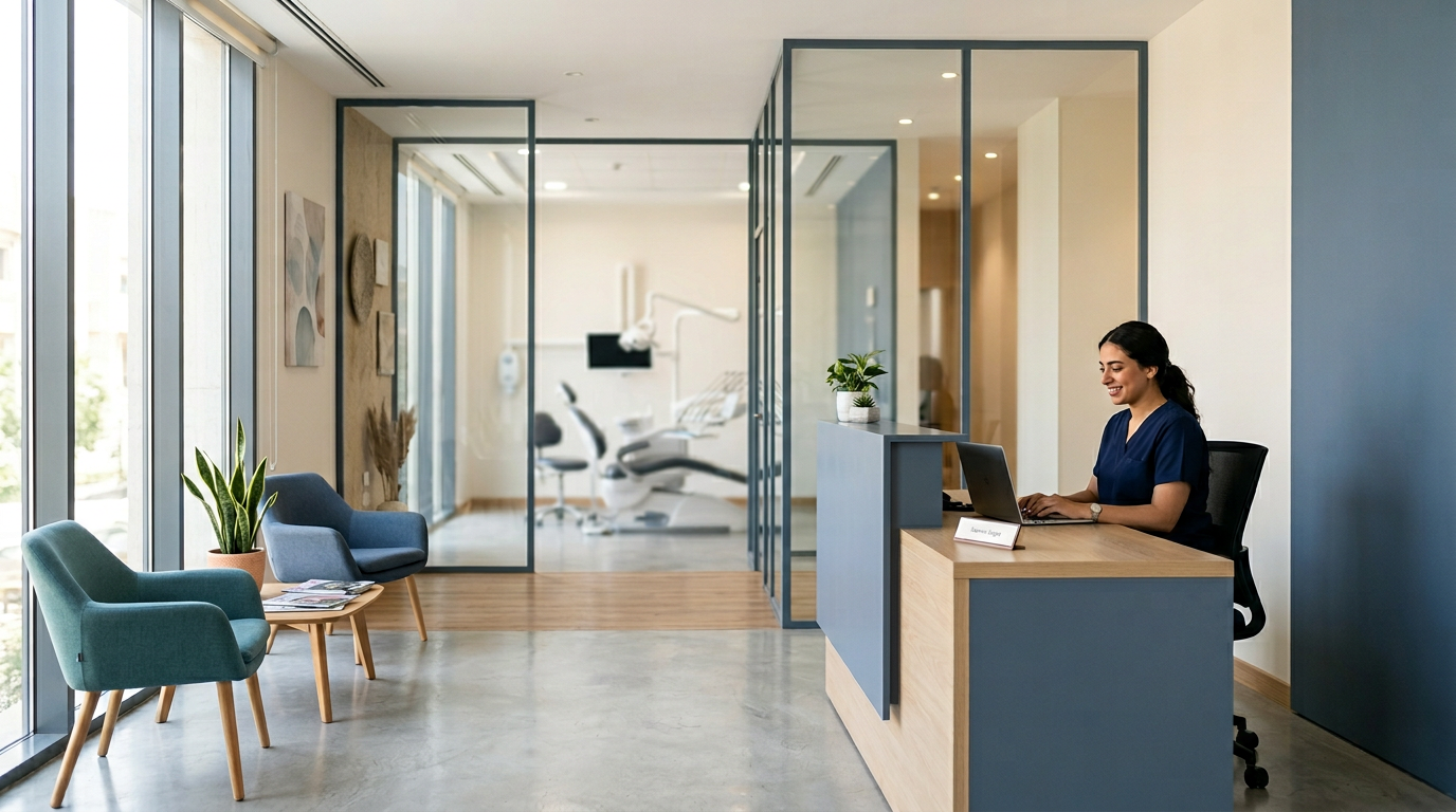 دكاترة أسنان موثّقين في مصر — صورة توضيحية لعيادة حديثة لدليل EDC (مش إعلان لعيادة محددة).