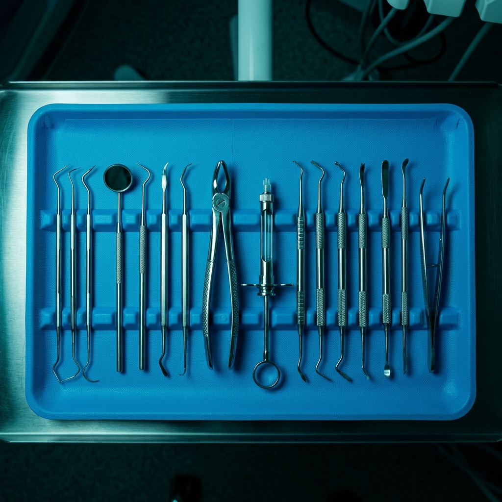 Concept showing sterile and premium tools used in cosmetic dentistry